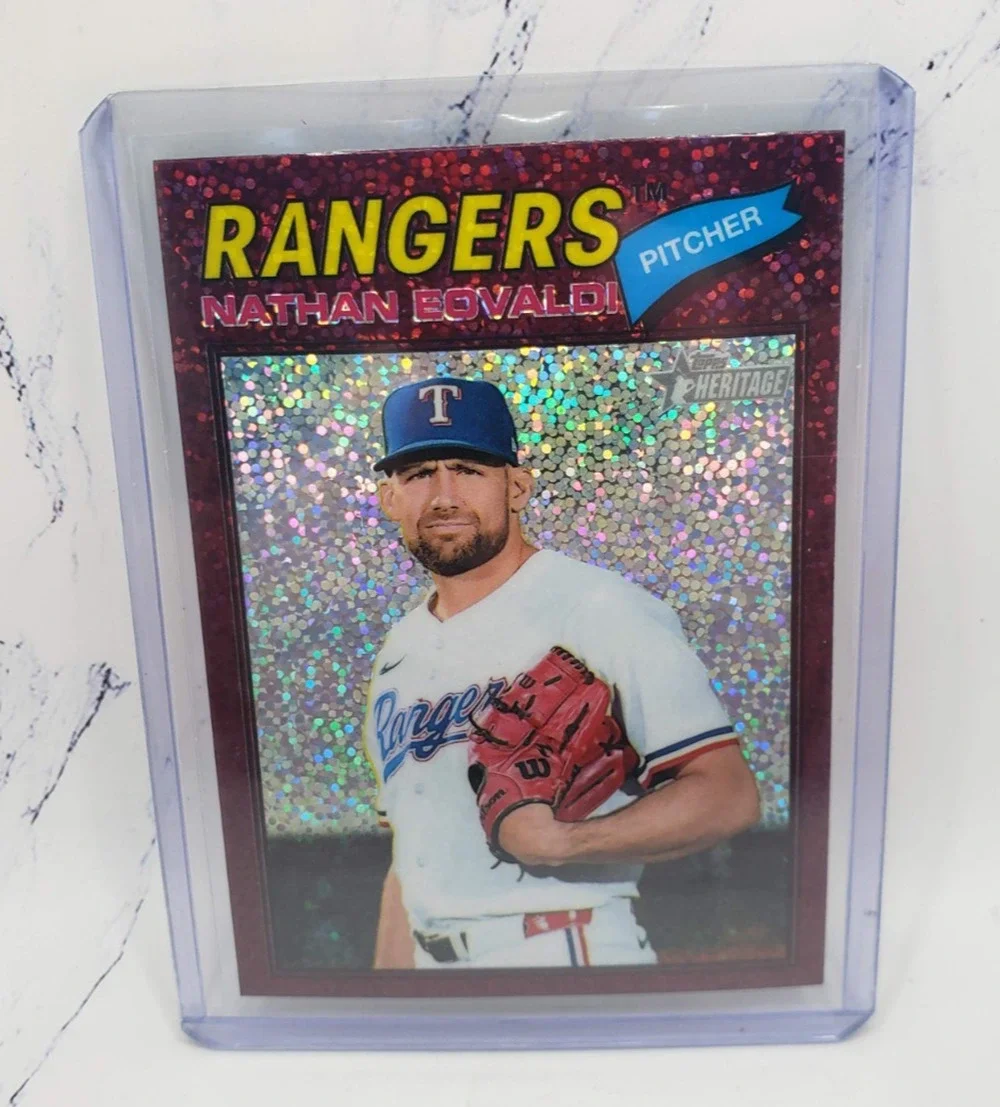 2026 Topps Heritage Chrome Burgundy Sparkle #40 Nathan Eovaldi Rangers